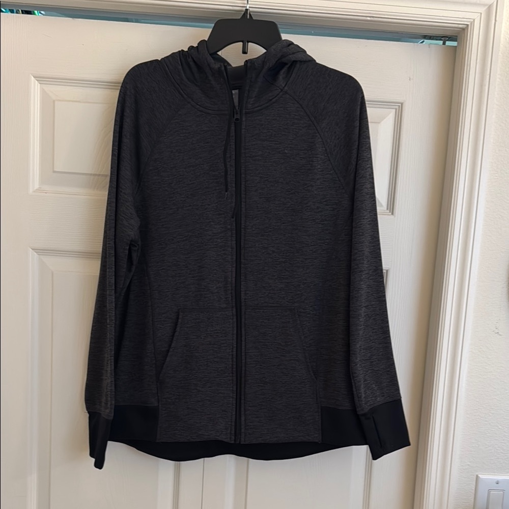 Champion Dark Heather Gray Black Zip Up Hoodie w/ Thumb Holes and Pockets Large